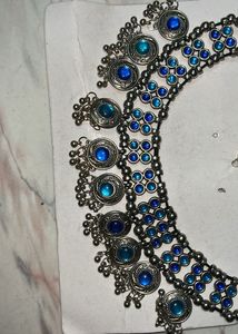 Boho Blue Stone Oxidised Choker Set