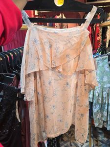 Floral chiffon off shoulder top