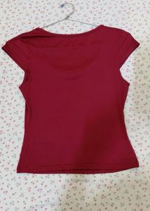 Savana Maroon V-Neck Lace Trim Top