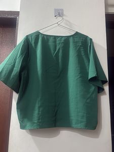 Green Embroidered V-Neck Blouse