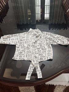 White Kurta Set with Black Print