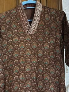 Stylish delicate  V neckline brown kurta