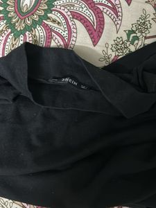 Black Long Sleeve Mock Neck Top with Text Detail