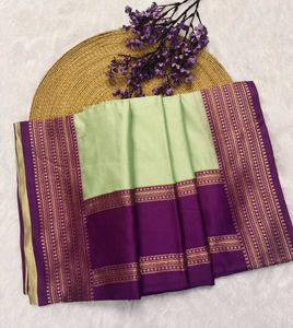 Elegant Light Green &amp; Purple Silk Saree