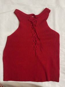 Red Ribbed Sleeveless Tank Top