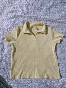 Ribbed Yellow Polo Crop Top