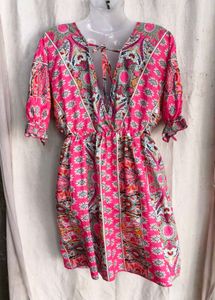 Boho Pink Print Mini Dress