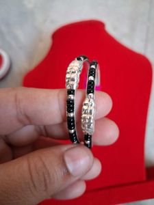 Elegant Silver Bangles with Black Beads