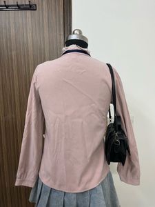 Chic Pink Bow Neck Long Sleeve Blouse