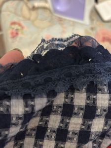 Blue &amp; White Gingham Dress with Lace Trim