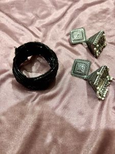 Oxidized Jhumka Earrings &amp; Bracelet 💕