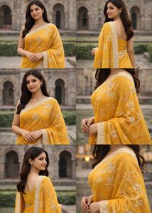 Elegant Yellow Embroidered Saree