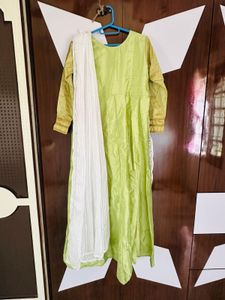 Girls' Festive Green &amp; White Dress