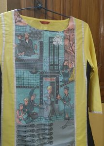 Yellow &amp; Grey Print Kurti