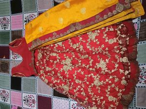 Red & Yellow Embroidered Lehenga Choli Set