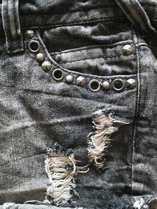 Distressed Denim Shorts with Studs
