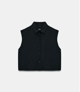Sleeveless Black Button-Up Shirt