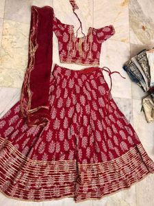Maroon Printed Lehenga Choli Set