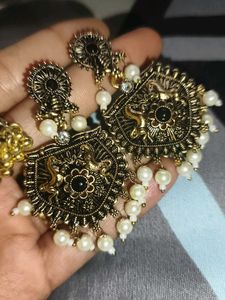 Antique Gold Jhumka Earrings with Pearls
