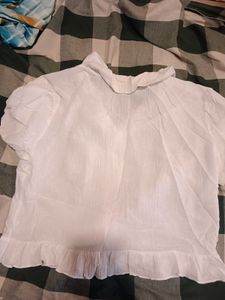 White Ruffled Collared Puff Sleeve Blouse