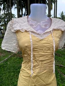 Yellow Ruffled Neck Dress