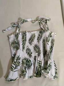 Leaf Print Tie-Strap Top