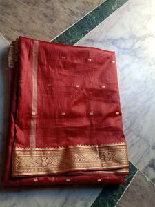 Elegant Red Saree with Golden Border