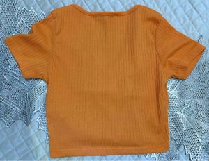 ZARA Orange Ribbed V-Neck Cropped Top