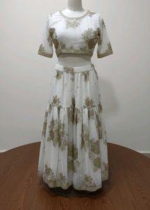 Elegant White & Gold Lehenga Choli Set