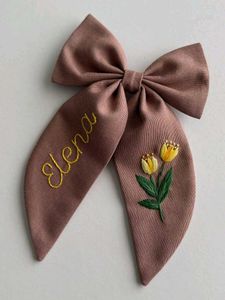 Embroidered Pearl Bow Hair Clip