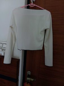 Cream Long Sleeve Top with Black Trim