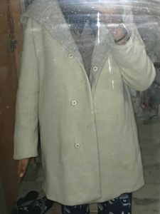Elegant cream and grey Wool Blend Coat