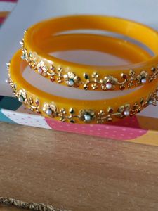 Ethnic Yellow & Gold Floral Bangles