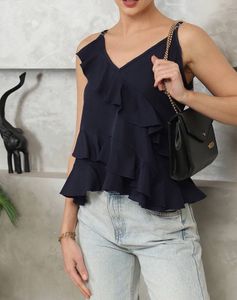 Unused Navy Ruffle V-Neck Camisole Top