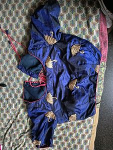Designer Blue Silk Blouse with Umbrella Embroidery