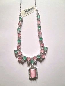 AD Stunning Pink &amp; Green Gemstone Jewelry Set