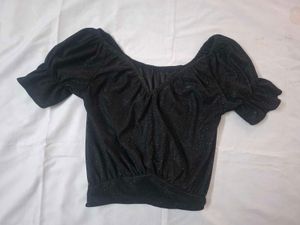 Sparkly Black Puff Sleeve Top