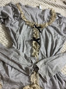 Grey Lace Trimmed Long Sleeve Top