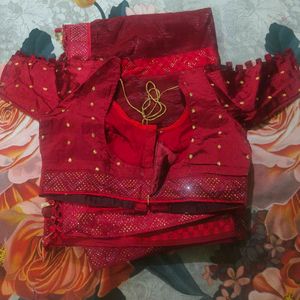 Elegant Red Saree with Gold Accents