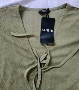 Shein Olive Green Textured T-Shirt