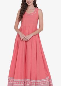 Peach Ethnic Cotton Anarkali with Jacket