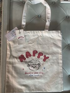 Cute Sheep "Happy" Canvas Tote Bag