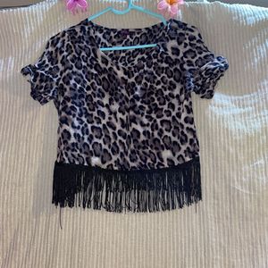 Leopard Print Fringe Top