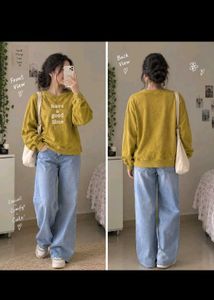 Oversized "Good Time" Sweatshirt & Wide-Leg Jeans