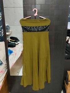Strapless Olive Green Dress with Sequins