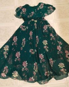 Floral Print Flowy Green Dress