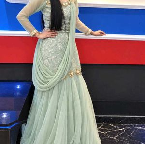 Elegant Mint Green Embroidered Gown