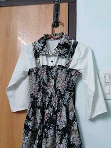Floral Print Midi Dress with attached White Shirt