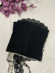 Strapless Animal Print Lace Trim corset Top