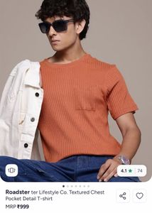 Ribbed Orange T-Shirt with Pocket